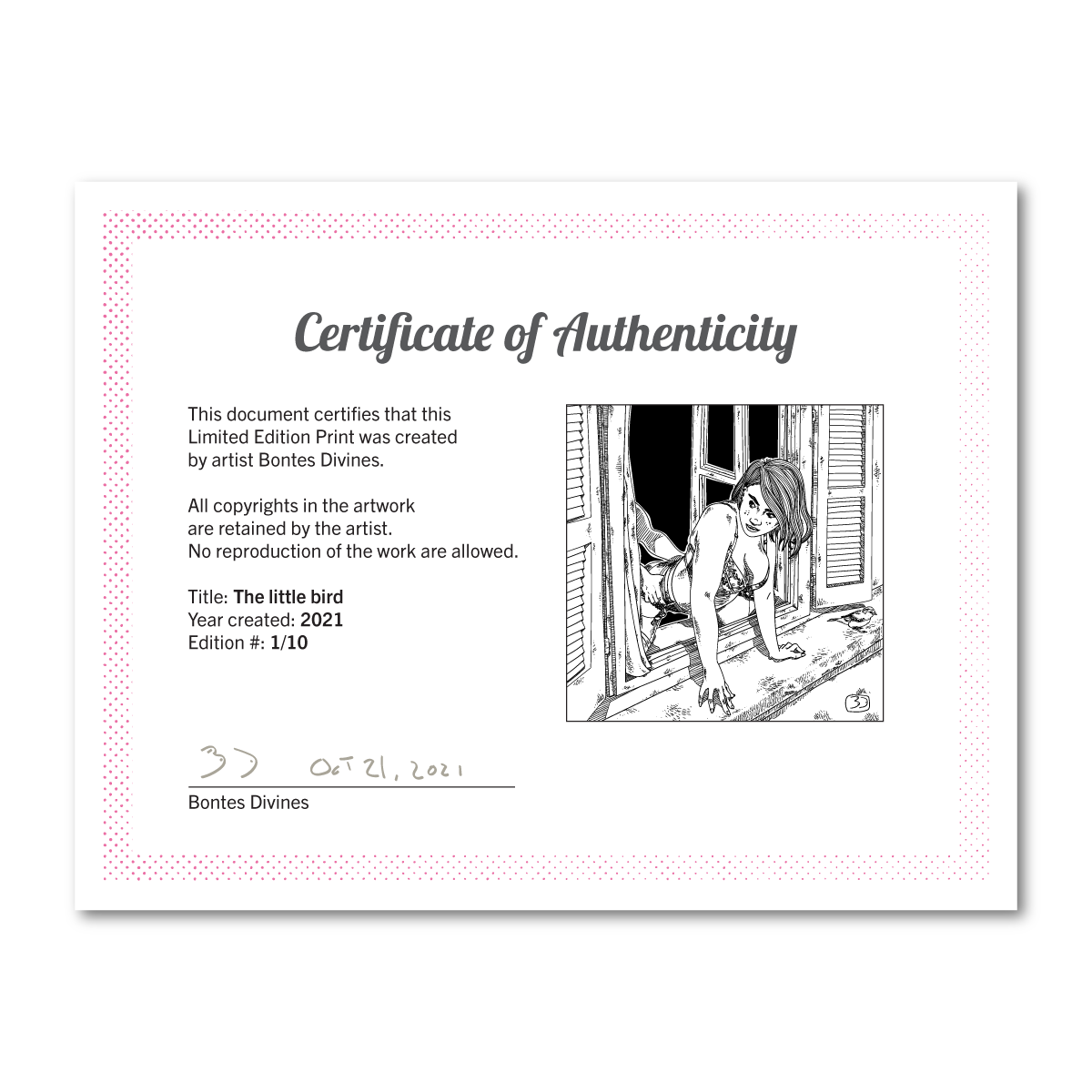 The little bird limited edition certificate of authenticity